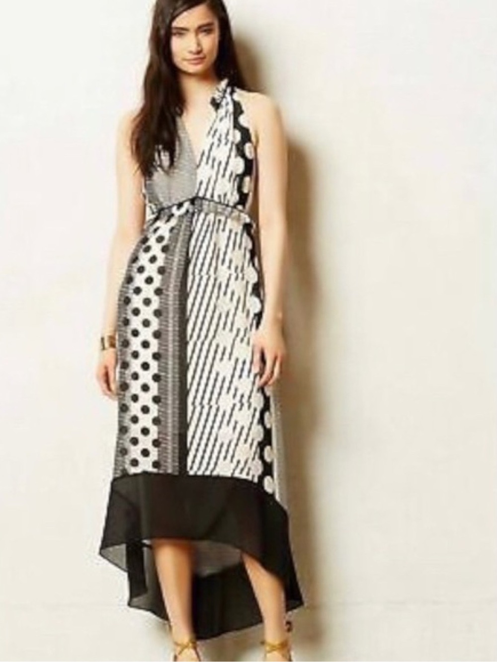 Anthropologie Maeve Channeled Dot High Low Midi Dress Size 0 EUC